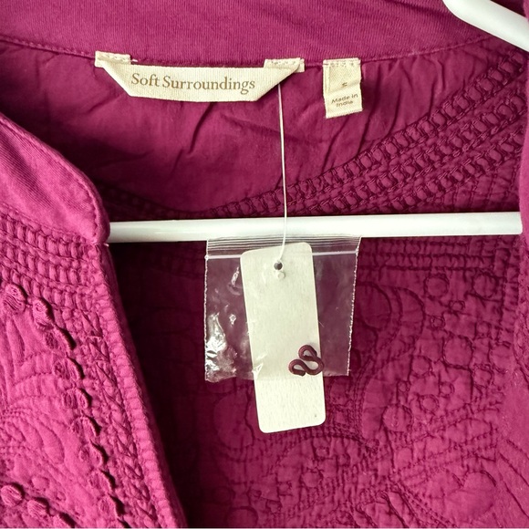 ✨ Soft Surroundings Quilted Cropped Jacket Small Magenta Embroidered 100% Cotton - Picture 6 of 7